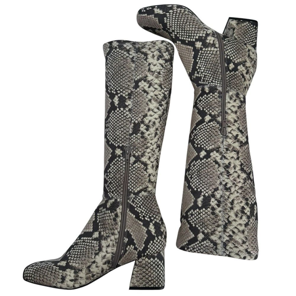 Steve Madden Dynasty Snakeskin Print Boots Size 7 M Fitted Calf Stretch - Picture 5 of 8
